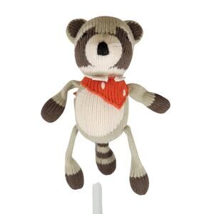Pottery Barn Modern Baby Raccoon Knit Plush 8" Organic Cotton Stuffed Animal Toy